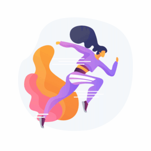 Een illustratie van een vrouw die aan het rennen is. Wat de snelheid van een website symboliseert.