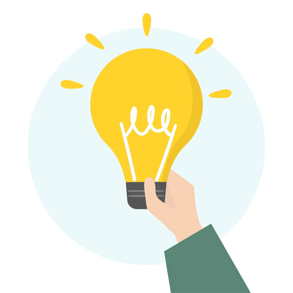 Illustratie van een hand die een gloeilamp vast houd. Dit symboliseert een idee.