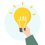 Illustratie van een hand die een gloeilamp vast houd. Dit symboliseert een idee.